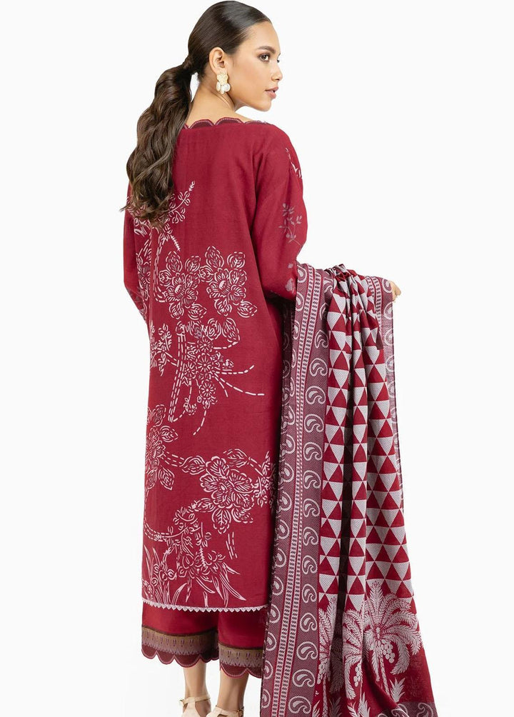 Al Karam Printed Khaddar Suits Unstitched 3 Piece AK22W FW-15-22-Red - Winter Collection