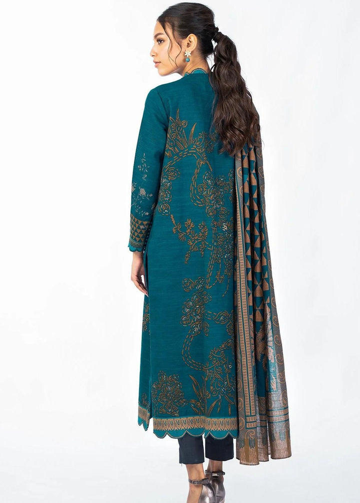 Al Karam Printed Khaddar Suits Unstitched 3 Piece AK22W FW-15-22-Teal - Winter Collection