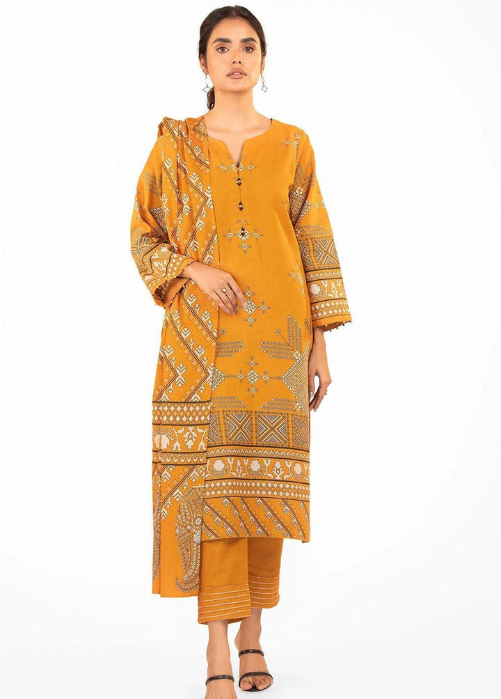 Al Karam Printed Khaddar Suits Unstitched 3 Piece AK22W FW-16-22-Yellow - Winter Collection