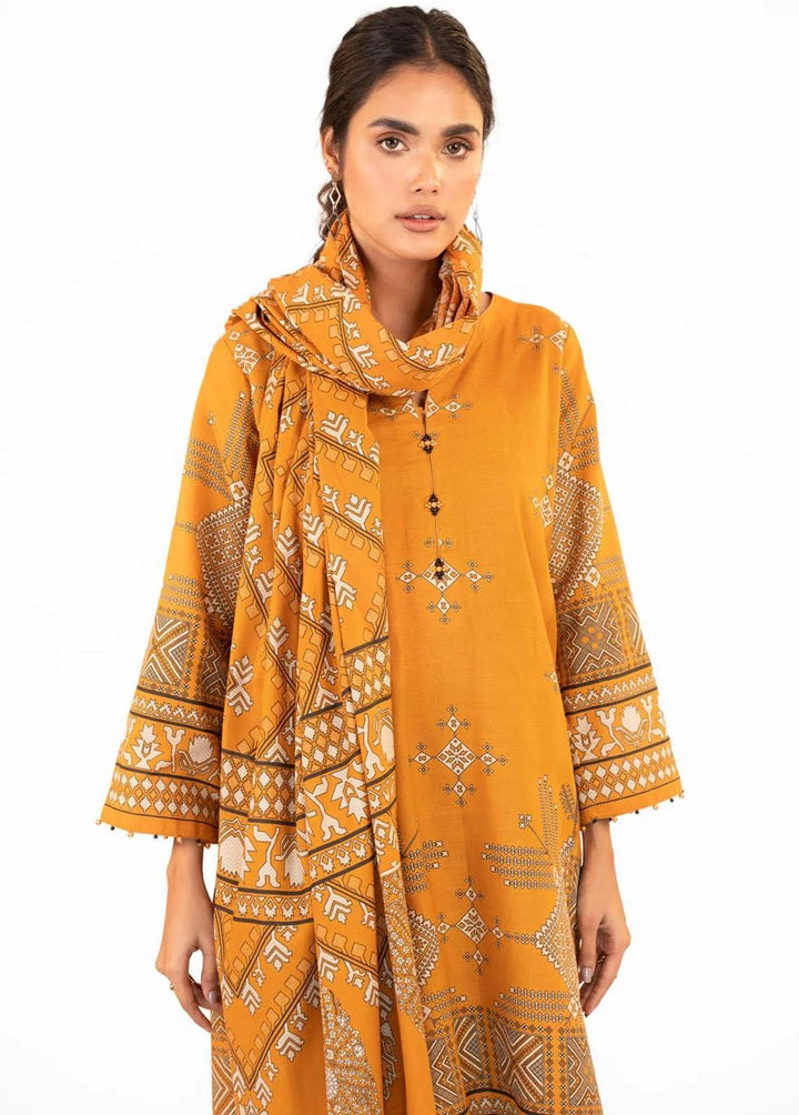 Al Karam Printed Khaddar Suits Unstitched 3 Piece AK22W FW-16-22-Yellow - Winter Collection