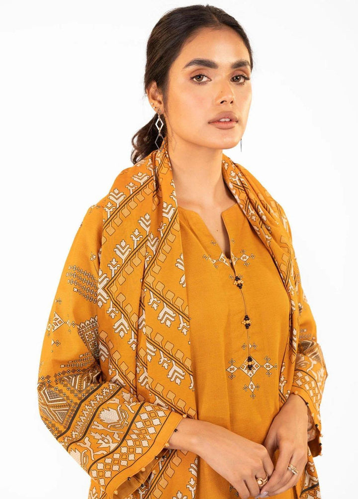 Al Karam Printed Khaddar Suits Unstitched 3 Piece AK22W FW-16-22-Yellow - Winter Collection