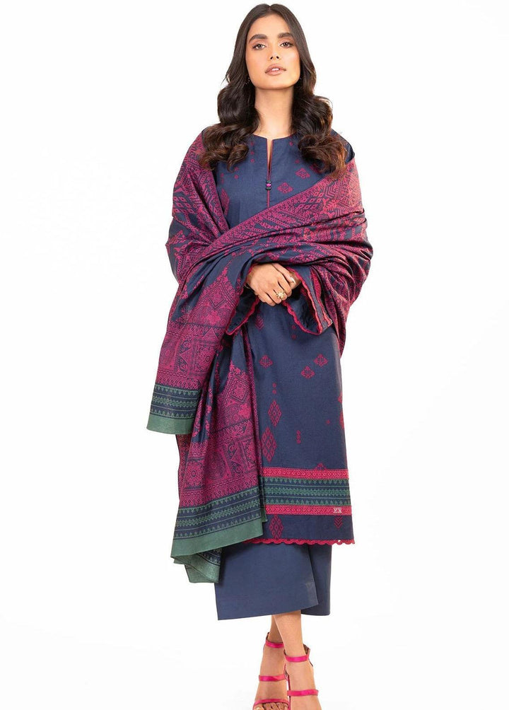 Al Karam Printed Fibre Suits Unstitched 3 Piece AK22W FW-16.1-22-Blue - Winter Collection