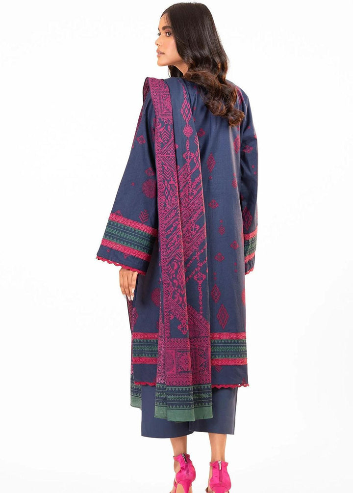Al Karam Printed Fibre Suits Unstitched 3 Piece AK22W FW-16.1-22-Blue - Winter Collection
