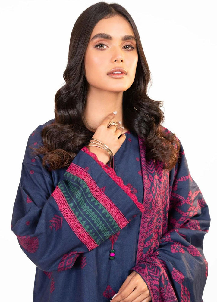 Al Karam Printed Fibre Suits Unstitched 3 Piece AK22W FW-16.1-22-Blue - Winter Collection