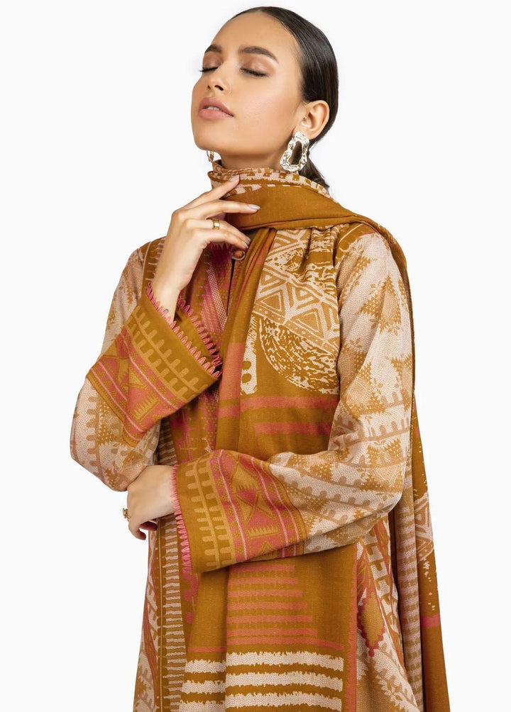 Al Karam Printed Dhanak Suits Unstitched 3 Piece AK22W FW-18-22-Mustard - Winter Collection