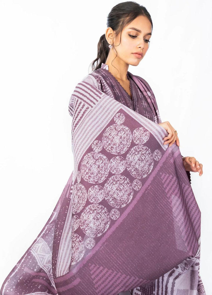 Al Karam Printed Dhanak Suits Unstitched 3 Piece AK22W FW-18-22-Purple - Winter Collection