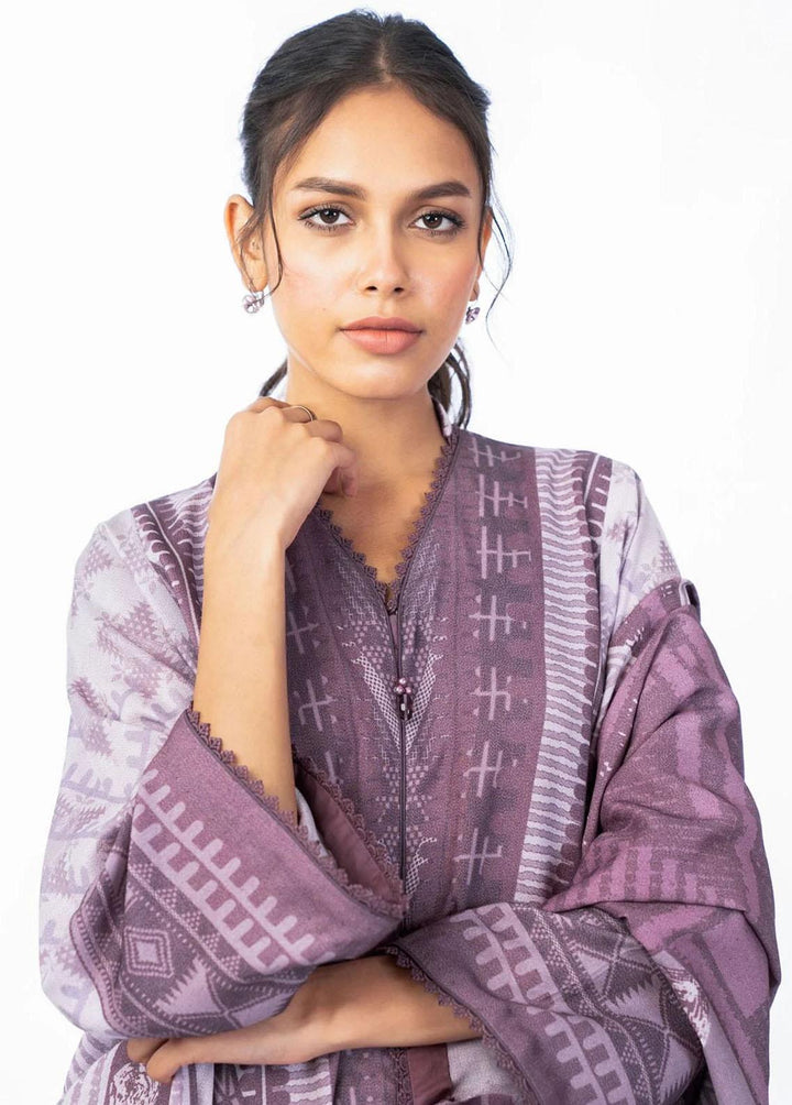 Al Karam Printed Dhanak Suits Unstitched 3 Piece AK22W FW-18-22-Purple - Winter Collection
