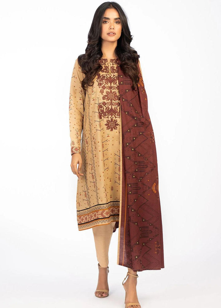 Al Karam Embroidered Khaddar Suits Unstitched 3 Piece AK22W FW-18.1-22-Beige - Winter Collection