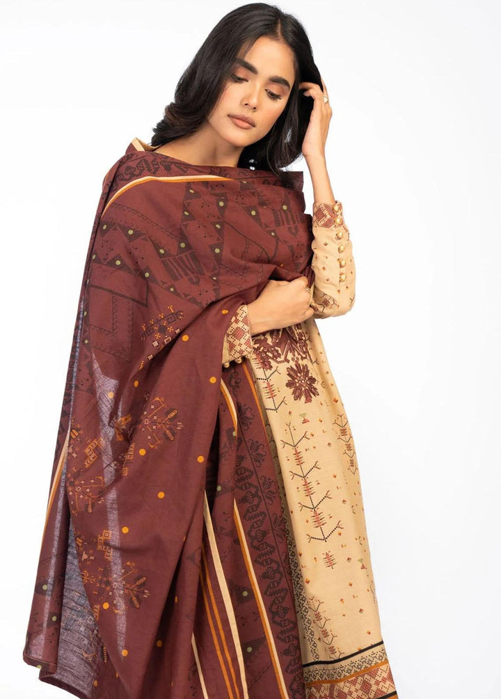 Al Karam Embroidered Khaddar Suits Unstitched 3 Piece AK22W FW-18.1-22-Beige - Winter Collection