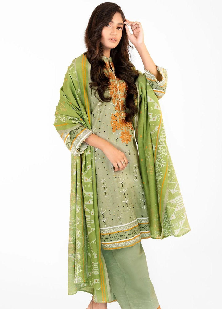 Al Karam Embroidered Khaddar Suits Unstitched 3 Piece AK22W FW-18.1-22-Mint Green - Winter Collection