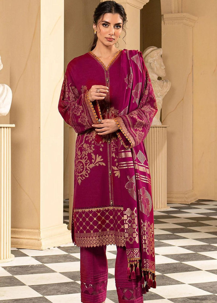 Al Karam Printed Khaddar Suits Unstitched 3 Piece AK22W FW-19-22-Pink - Winter Collection