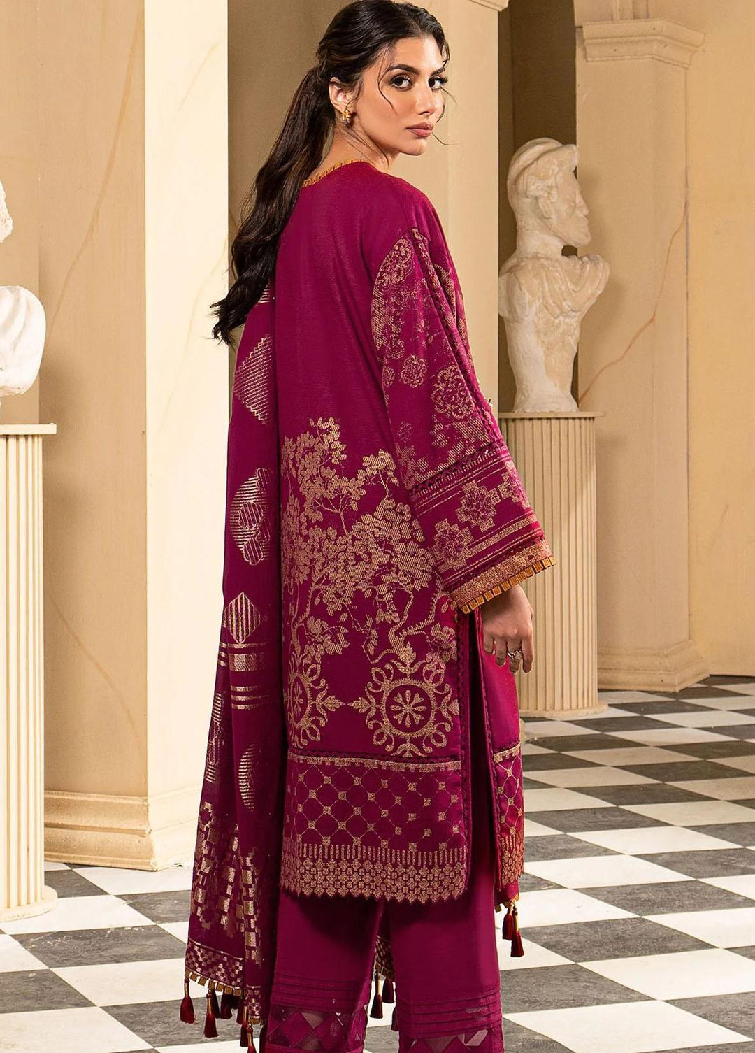 Al Karam Printed Khaddar Suits Unstitched 3 Piece AK22W FW-19-22-Pink - Winter Collection