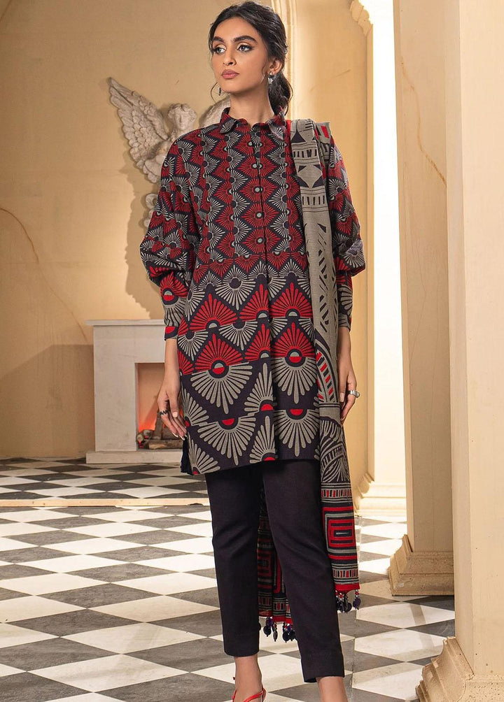 Al Karam Printed Khaddar Suits Unstitched 3 Piece AK22W FW-21-22-Black - Winter Collection