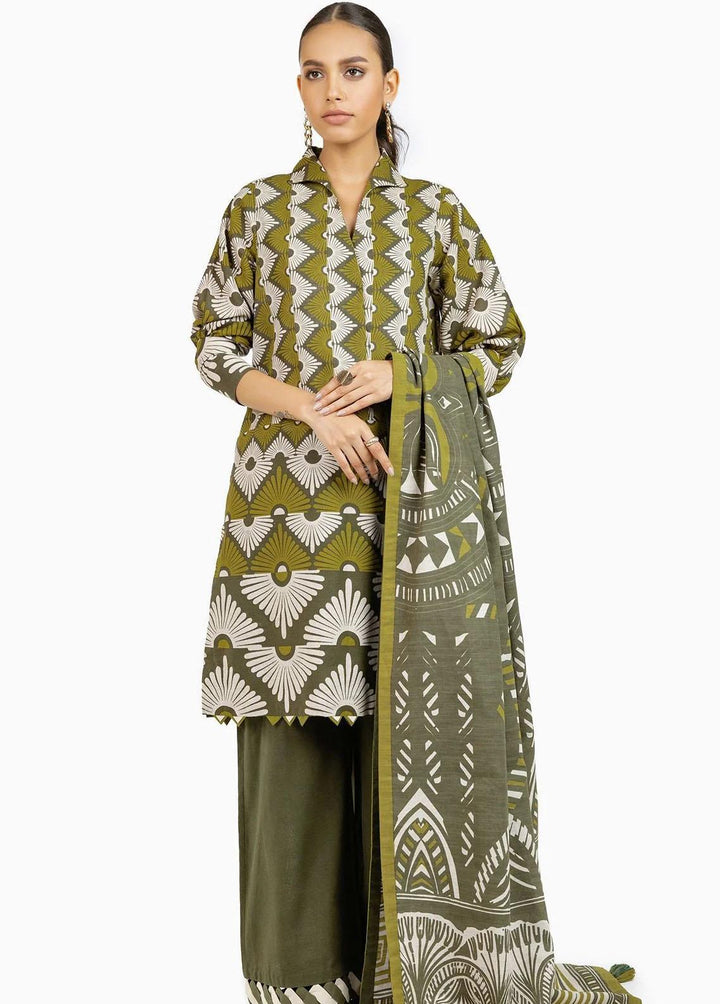 Al Karam Printed Khaddar Suits Unstitched 3 Piece AK22W FW-21-22-Green - Winter Collection
