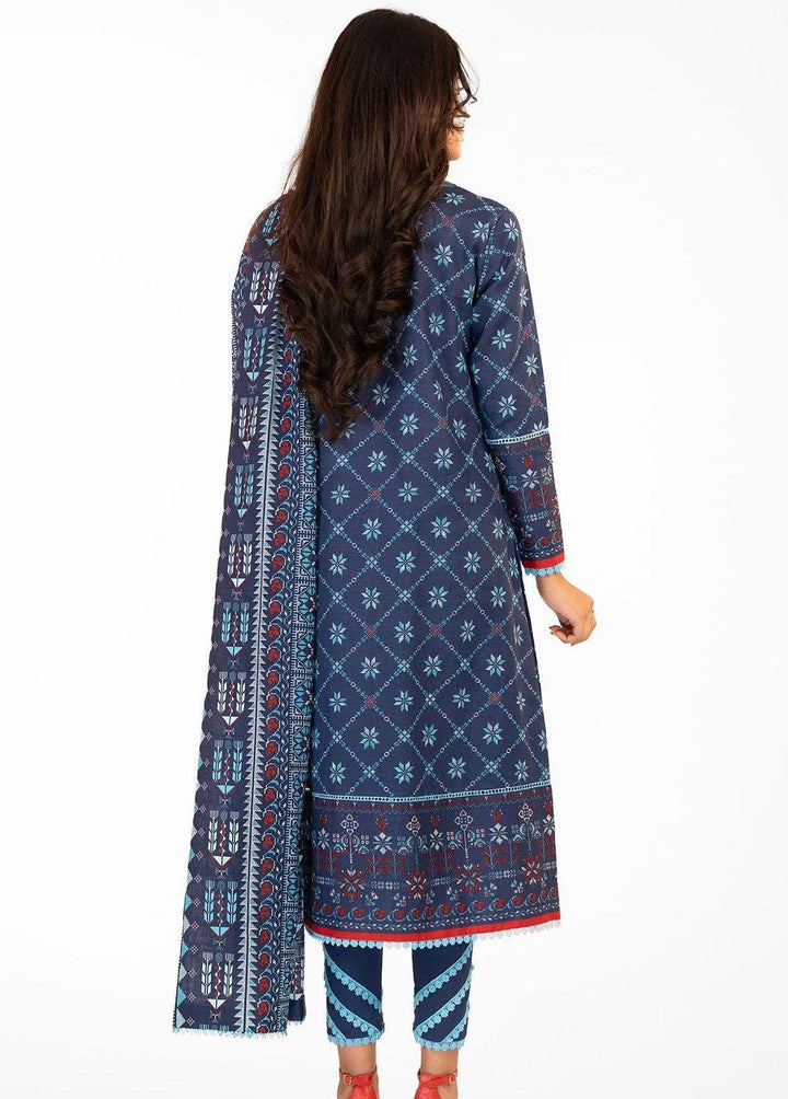 Al Karam Printed Khaddar Suits Unstitched 3 Piece AK22W FW-21.1-22-Blue - Winter Collection