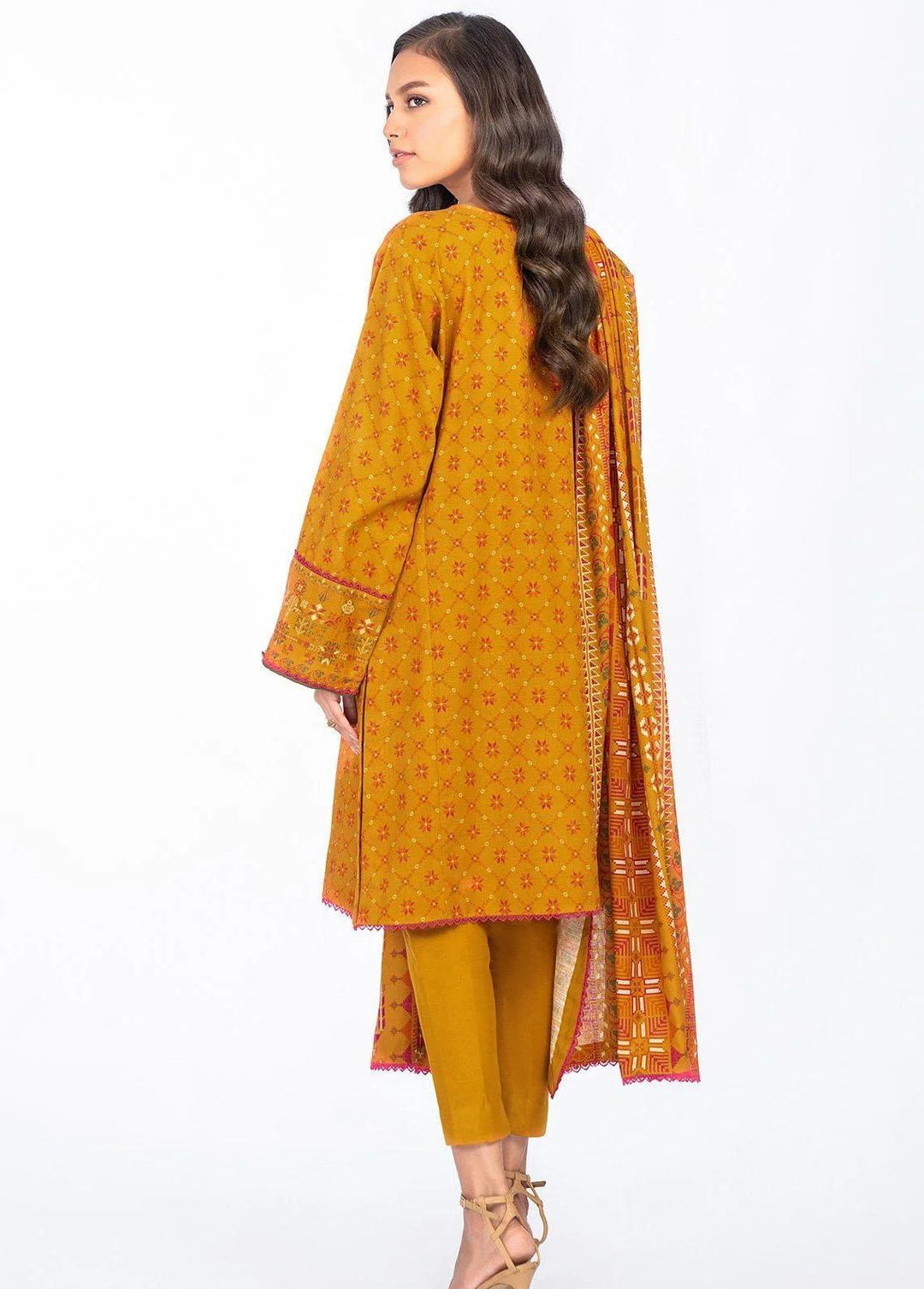 Al Karam Printed Khaddar Suits Unstitched 3 Piece AK22W FW-21.1-22-Orange - Winter Collection