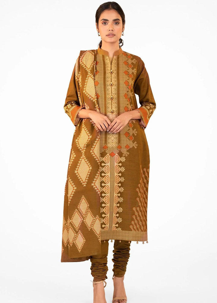 Al Karam Printed Khaddar Suits Unstitched 3 Piece AK22W FW-22-22-Brown - Winter Collection