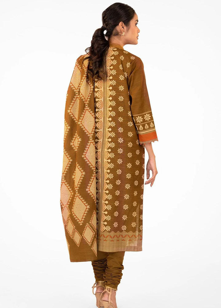 Al Karam Printed Khaddar Suits Unstitched 3 Piece AK22W FW-22-22-Brown - Winter Collection