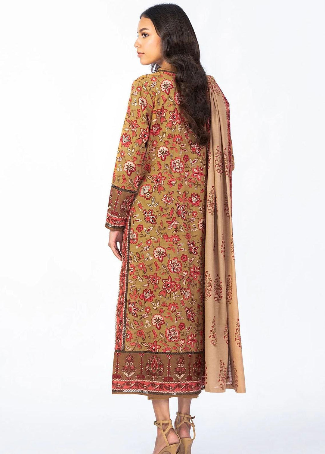 Al Karam Printed Khaddar Suits Unstitched 3 Piece AK22W FW-22.1-22-Beige - Winter Collection