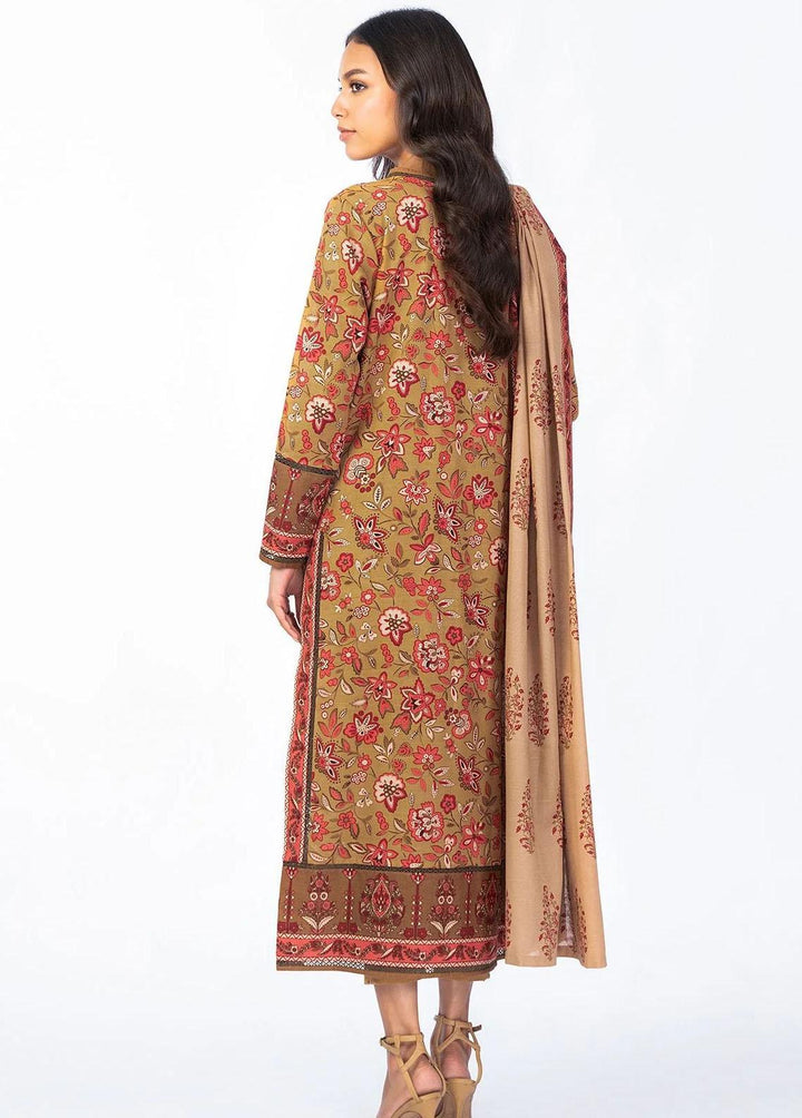 Al Karam Printed Khaddar Suits Unstitched 3 Piece AK22W FW-22.1-22-Beige - Winter Collection