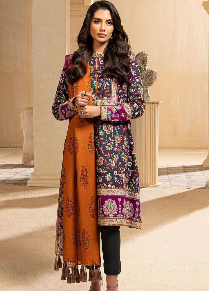 Al Karam Printed Khaddar Suits Unstitched 3 Piece AK22W FW-22.1-22-Black - Winter Collection
