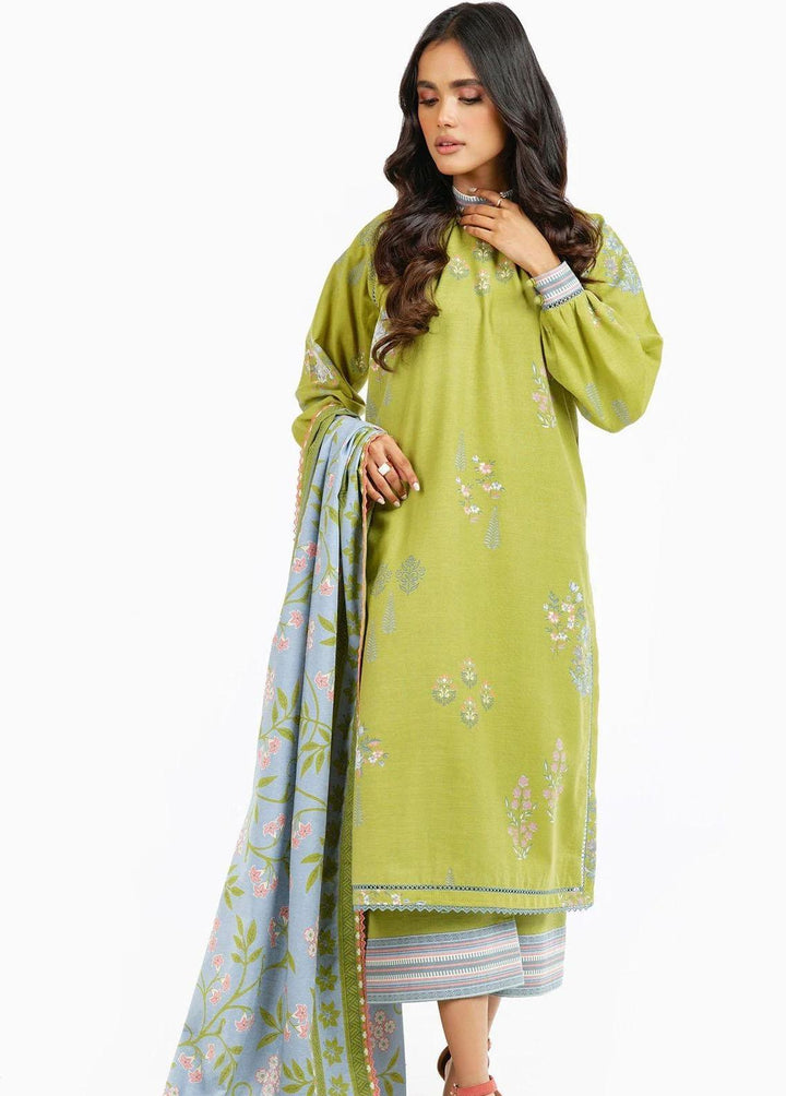 Al Karam Printed Khaddar Suits Unstitched 3 Piece AK22W FW-23.1-22-Green - Winter Collection