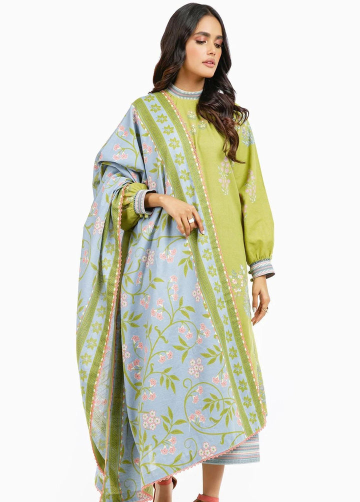 Al Karam Printed Khaddar Suits Unstitched 3 Piece AK22W FW-23.1-22-Green - Winter Collection
