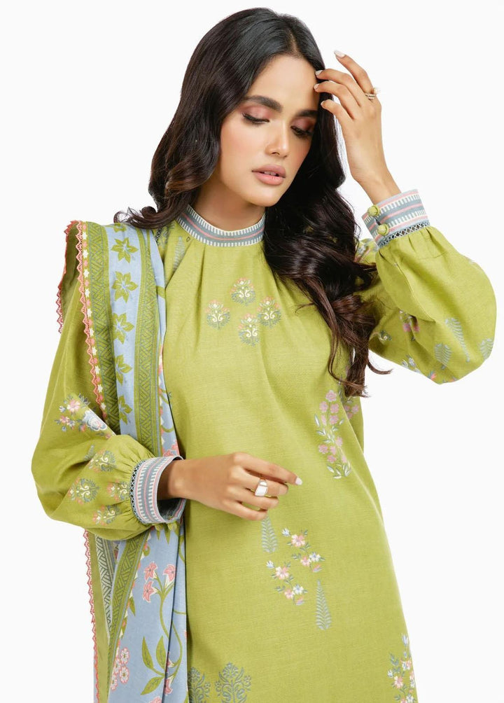 Al Karam Printed Khaddar Suits Unstitched 3 Piece AK22W FW-23.1-22-Green - Winter Collection