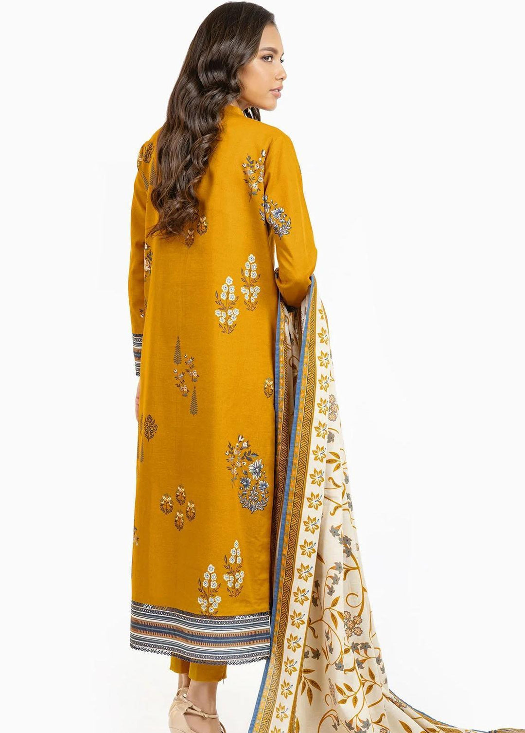 Al Karam Printed Khaddar Suits Unstitched 3 Piece AK22W FW-23.1-22-Yellow - Winter Collection