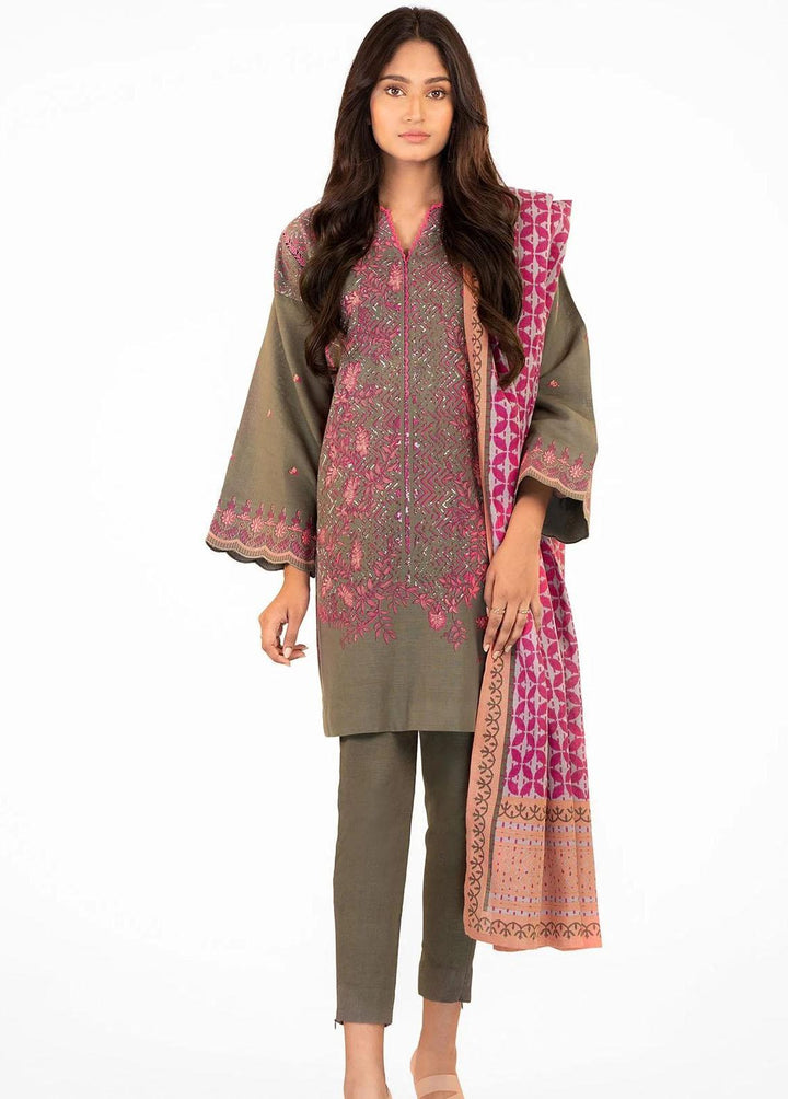 Al Karam Printed Khaddar Suits Unstitched 3 Piece AK22W FW-24.1-22-Grey - Winter Collection