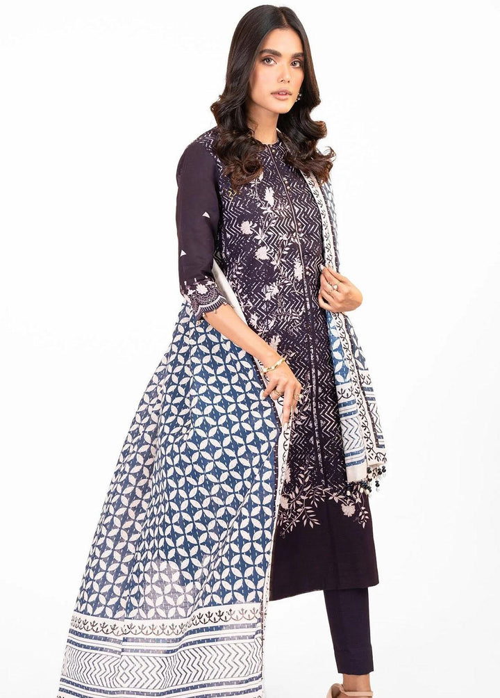 Al Karam Printed Khaddar Suits Unstitched 3 Piece AK22W FW-24.1-22-Navy Blue - Winter Collection