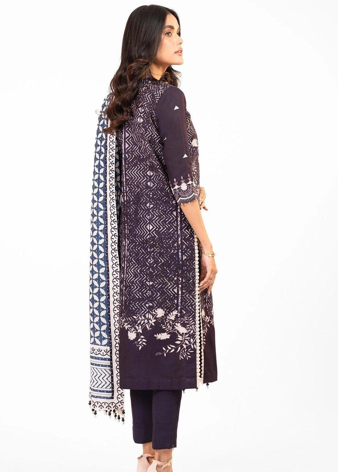Al Karam Printed Khaddar Suits Unstitched 3 Piece AK22W FW-24.1-22-Navy Blue - Winter Collection