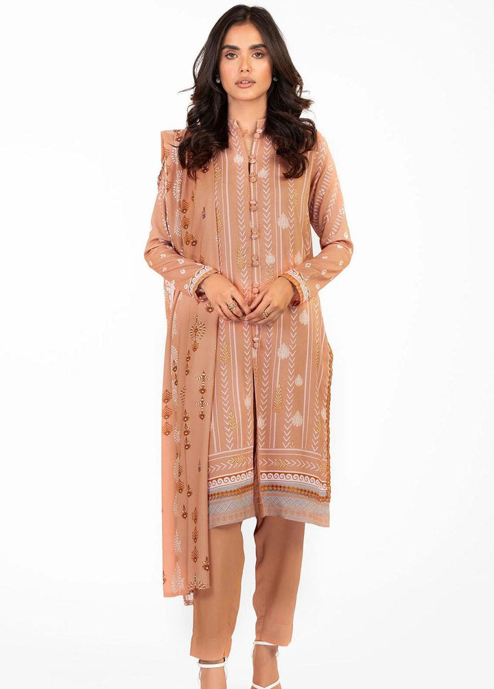 Al Karam Printed Viscose Suits Unstitched 3 Piece AK22W FW-25.1-22-Peach - Winter Collection