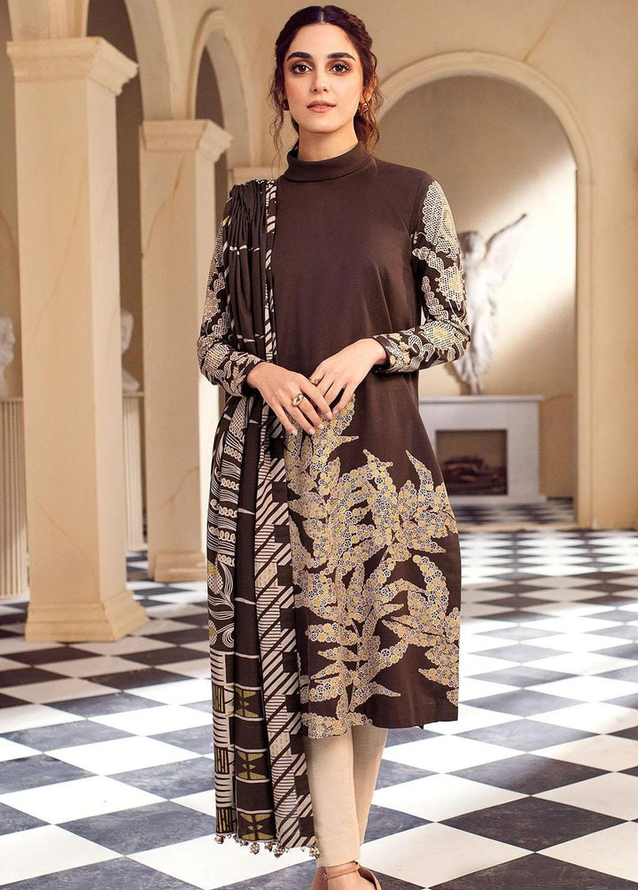 Al Karam Printed Khaddar Suits Unstitched 3 Piece AK22W FW-26-22-Dark Brown - Winter Collection