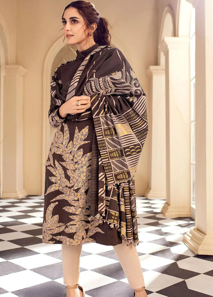 Al Karam Printed Khaddar Suits Unstitched 3 Piece AK22W FW-26-22-Dark Brown - Winter Collection