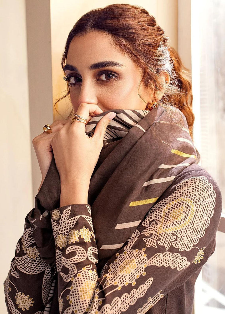 Al Karam Printed Khaddar Suits Unstitched 3 Piece AK22W FW-26-22-Dark Brown - Winter Collection
