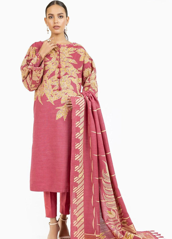 Al Karam Printed Khaddar Suits Unstitched 3 Piece AK22W FW-26-22-Pink - Winter Collection