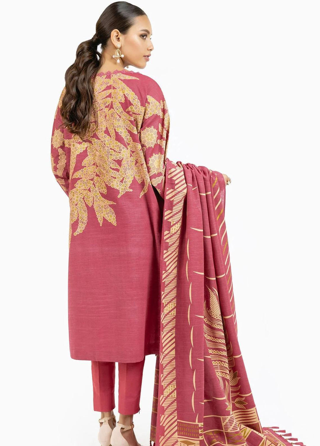Al Karam Printed Khaddar Suits Unstitched 3 Piece AK22W FW-26-22-Pink - Winter Collection