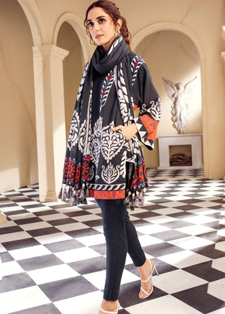 Al Karam Printed Khaddar Suits Unstitched 3 Piece AK22W FW-27-22-Black - Winter Collection