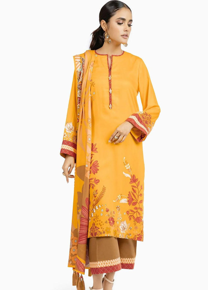 Al Karam Printed Viscose Suits Unstitched 3 Piece AK22W FW-28-22-Yellow - Winter Collection