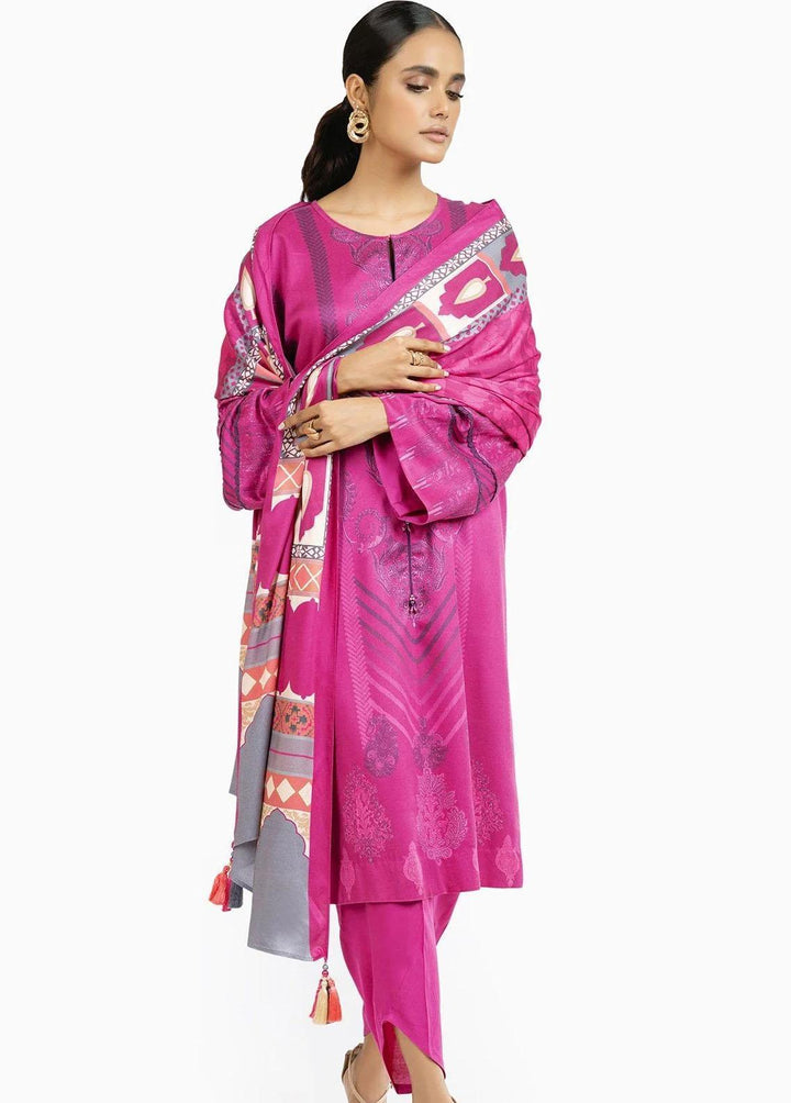 Al Karam Printed Viscose Suits Unstitched 3 Piece AK22W FW-29-22-Pink - Winter Collection