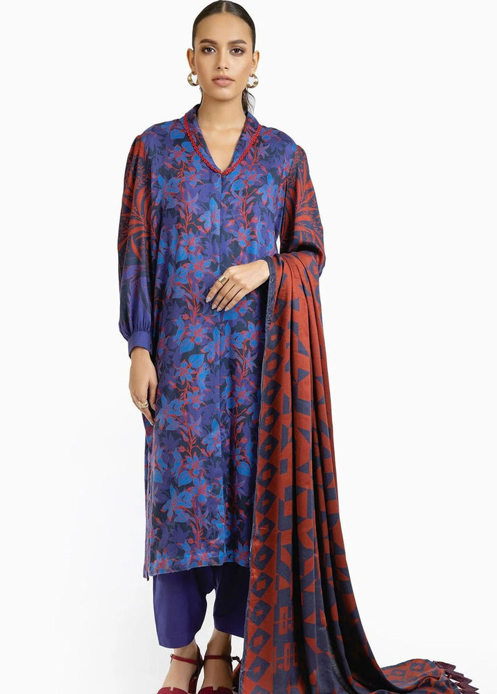 Al Karam Printed Viscose Suits Unstitched 3 Piece AK22W FW-30-22-Blue - Winter Collection