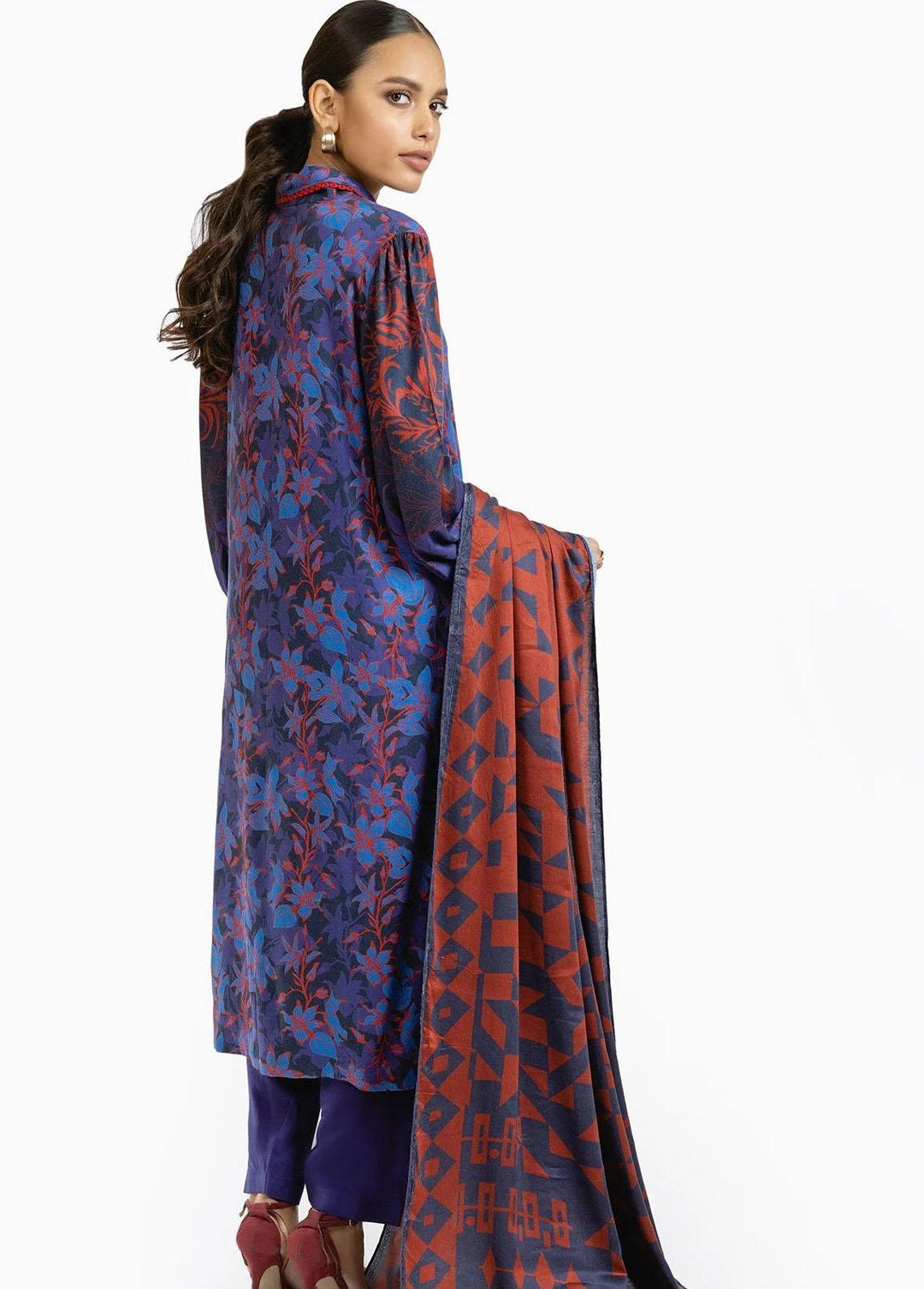 Al Karam Printed Viscose Suits Unstitched 3 Piece AK22W FW-30-22-Blue - Winter Collection