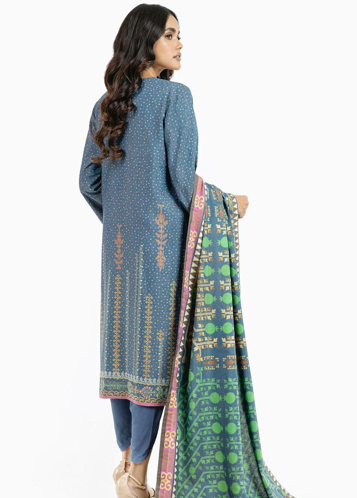 Al Karam Printed Chambray Suits Unstitched 3 Piece AK22W FW-30.1-22-Blue - Winter Collection