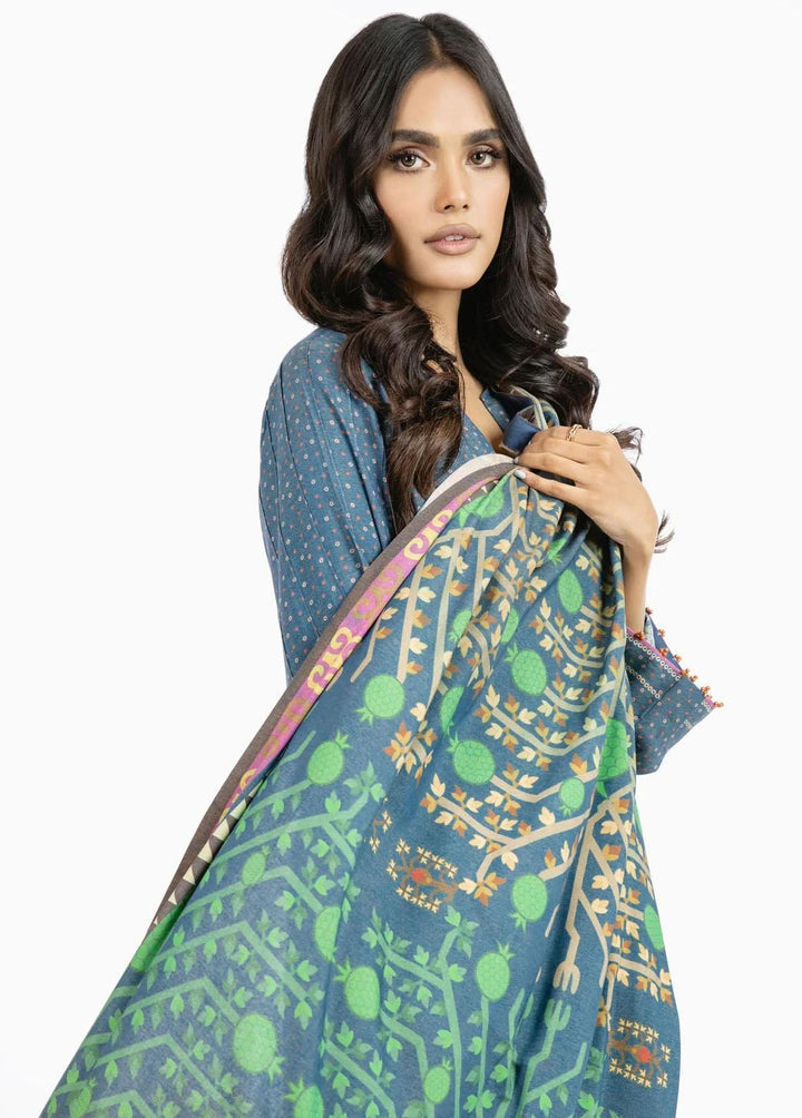 Al Karam Printed Chambray Suits Unstitched 3 Piece AK22W FW-30.1-22-Blue - Winter Collection