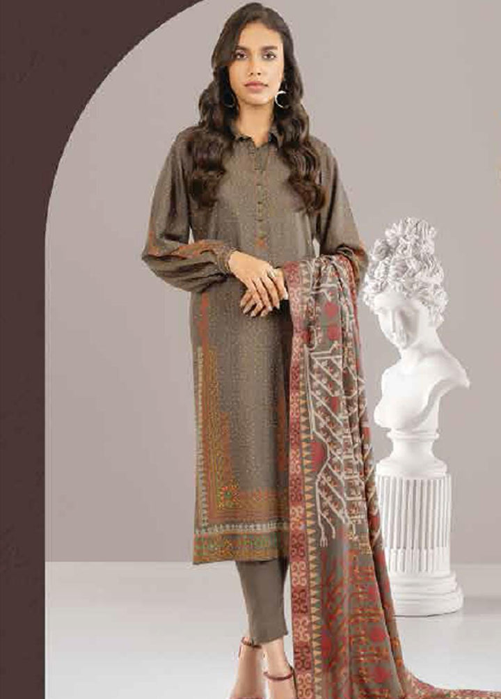 Al Karam Printed Chambray Suits Unstitched 3 Piece AK22W FW-30.1-22-Brown - Winter Collection