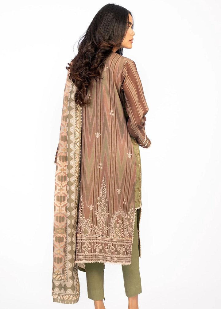 Al Karam Printed Chambray Suits Unstitched 3 Piece AK22W FW-31.1-22-Green - Winter Collection