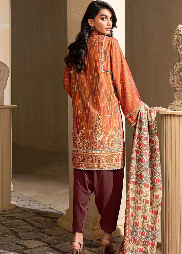Al Karam Printed Chambray Suits Unstitched 3 Piece AK22W FW-31.1-22-Orange - Winter Collection
