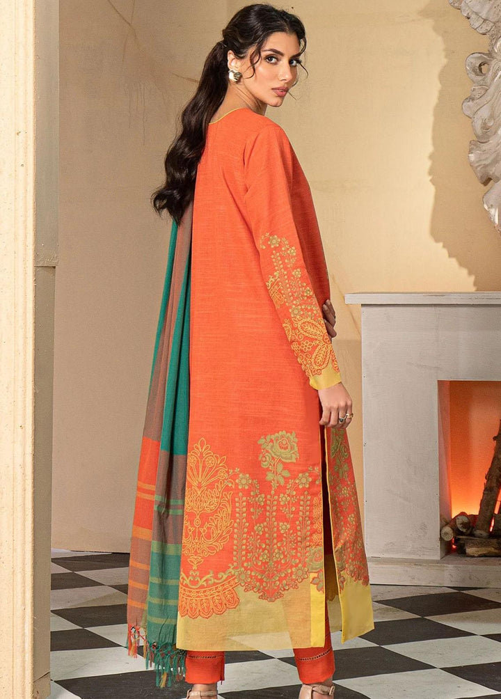 Al Karam Printed Khaddar Suits Unstitched 3 Piece AK22W FW-32-22-Orange - Winter Collection
