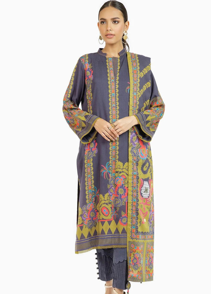 Al Karam Printed Viscose Suits Unstitched 3 Piece AK22W FW-33-22-Blue - Winter Collection